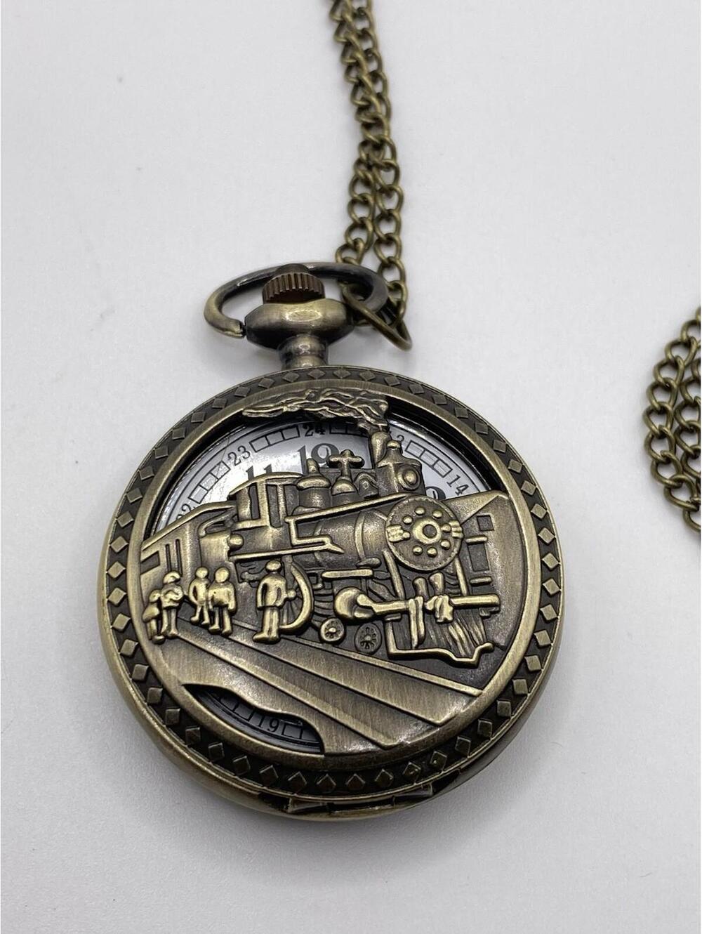 Vintage Style Steam Train Locomotive Pocket Watch Necklace Chain